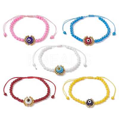 Handmade Lampwork Evil Eye & Glass Seed Beads Braided Bead Bracelets BJEW-MZ00090-1