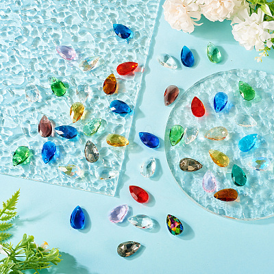 100Pcs Faceted Teardrop Glass Pendants GLAA-KS0001-11-1