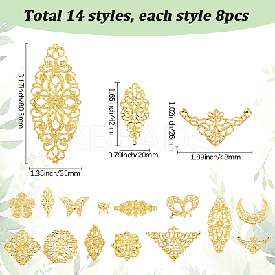 112Pcs 14 Styles Iron & Alloy Filigree Chandelier Component Links FIND-SC0017-06-1