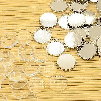 Brass Cabochon Settings and Flat Round Transparent Clear Glass Cabochons KK-X0003-P-RS-1