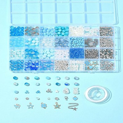 DIY Round Glass & CCB Plastic Beads Bracelets Making Kits DIY-FS0007-56A-1