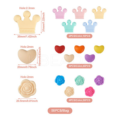 50Pcs 15 Style Food Grade Eco-Friendly Silicone Focal Beads SIL-TA0001-10-1