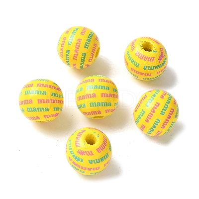 Mother's Day Theme Printed Wood European Beads WOOD-F016-01-1