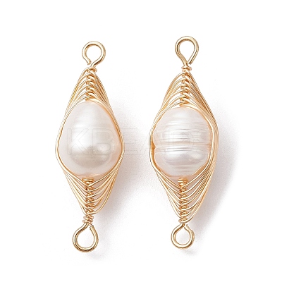 Natural Cultured Freshwater Pearl Copper Wire Wrapped Connector Charms PALLOY-JF02519-02-1