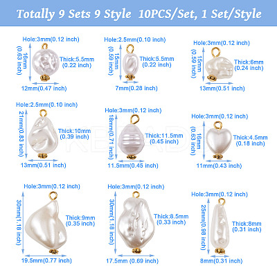 9 Sets 9 Style ABS Plastic Imitation Pearl Pendants KY-TA0001-23-1
