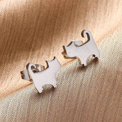 Tarnish Resistant 304 Stainless Steel Kitten Stud Earrings EJEW-F227-06P-1