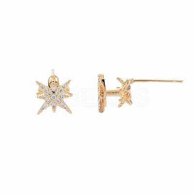 Brass Micro Pave Clear Cubic Zirconia Stud Earring Findings KK-S364-139-1