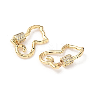 Brass Micro Pave Clear Cubic Zirconia Screw Carabiner Lock Charms KK-Z118-06G-06-1