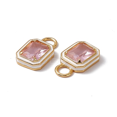 Pink Glass Rectangle Pendants KK-I696-10G-05-1
