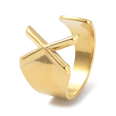 Real 18K Gold Plated 304 Stainless Steel Initial Letter Open Cuff Rings RJEW-L109-007G-X-1