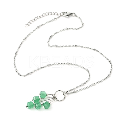 Natural Mixed Gemstone Faceted Cube Beaded Tassel Pendant 304 Stainless Steel Satellite Chain Necklaces for Women NJEW-JN06448-1