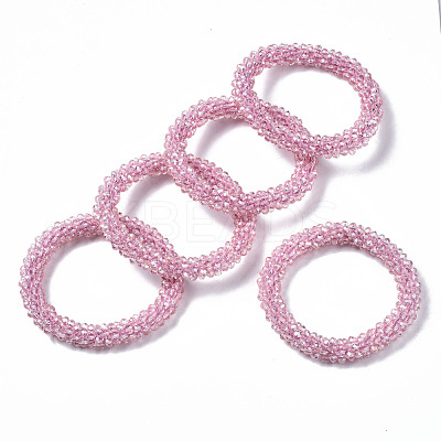 Faceted Transparent Glass Beads Stretch Bracelets BJEW-S144-002C-05-1