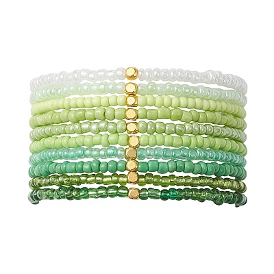 10Pcs Glass Seed Beads & Glass Beaded Stretch Bracelets for Women BJEW-MZ00267-1