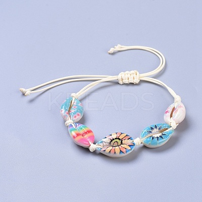 Adjustable Printed Cowrie Shell Braided Bead Bracelets BJEW-JB04273-1
