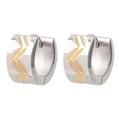Two Tone 304 Stainless Steel Stripe Hoop Earrings EJEW-L307-04GP-01-1