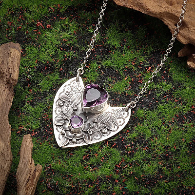 Alloy Amethyst Rhinestone Heart Pendant Necklaces for Women FS-WG5DD6E-01-1