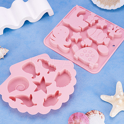 2Pcs 2 Styles Sea Animal Food Grade Silicone Molds SIL-TA0002-16-1