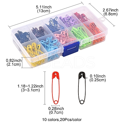 200Pcs 10 Colors Spray Painted Iron Safety Pins IFIN-YW0001-38-1
