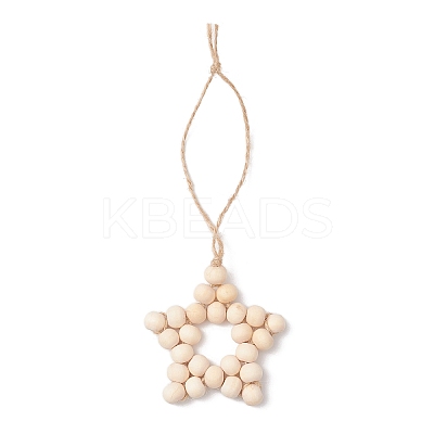 Star Natural Unfinished Wood Beaded Pendant Decorations HJEW-JM02842-02-1