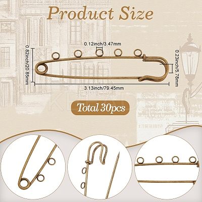 30Pcs Iron Brooch Findings  FIND-SC0020-46AB-1