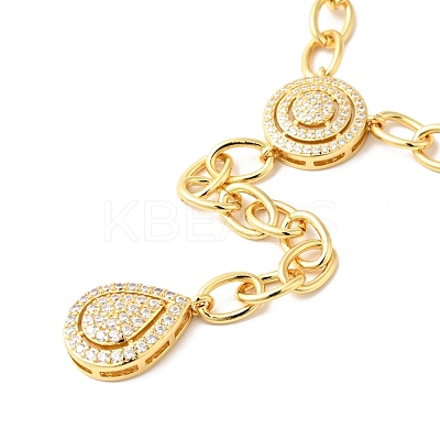 Clear Cubic Zirconia Flat Round with Teardrop Lariat Necklace NJEW-G075-01G-1