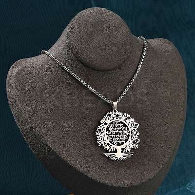 201 Stainless Steel Hollow Tree of Life Pendant Box Chain Necklaces NJEW-M086-04P-1