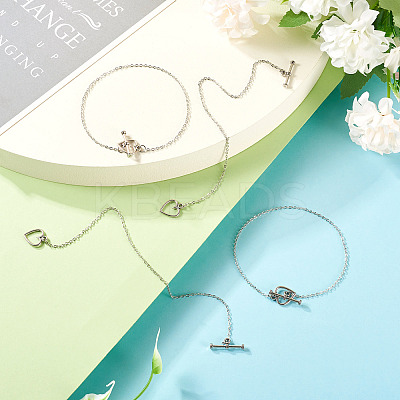 Brass Heart Link Chain Bracelets BJEW-TAC0027-1