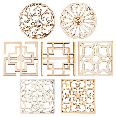 14Pcs 7 Style Laser Cut Wooden Wall Sculpture WOOD-GF0001-76-1