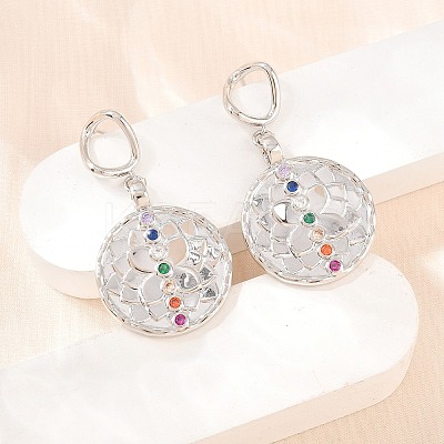 Brass Micro Pave Colorful Cubic Zirconia Dangle Hoop Earrings EJEW-G471-42P-1