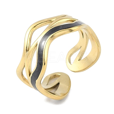 Ion Plating(IP) 304 Stainless Steel Enamel Wave Cuff Finger Rings RJEW-L107-074G-02-1