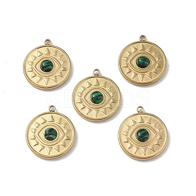PVD Vacuum Plating 201 Stainless Steel Synthetic Malachite Pendants STAS-C064-VC823-1