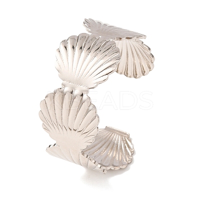 Ocean 304 Stainless Steel Shell Shape Open Cuff Bangles for Women AJEW-P127-28P-1