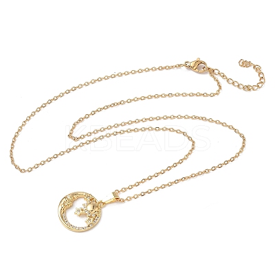 Brass Micro Pave Clear Cubic Zirconia Moon and Sun Pendant 304 Stainless Steel Chain Necklaces for Women NJEW-D341-05G-1