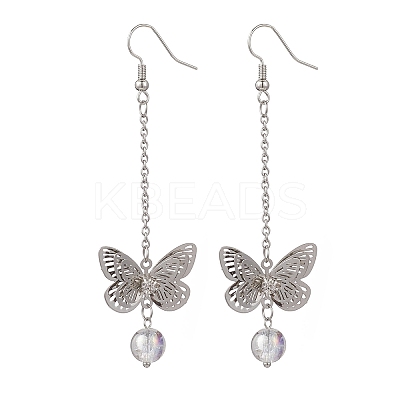 Brass Butterfly Dangle Earrings EJEW-JE06664-1