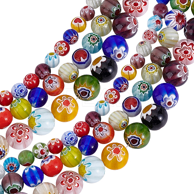 3 Styles Handmade Millefiori Glass Round Beads Strands LAMP-HY0001-16-1