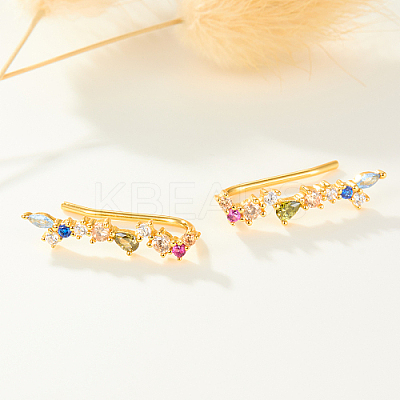 925 Sterling Silver Micro Pave Clear Cubic Zirconia Rainbow Climber Earrings GI0363-1-1
