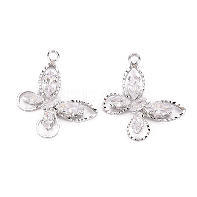 Brass Micro Pave Clear Cubic Zirconia Pendants KK-Q253-005P-B-1