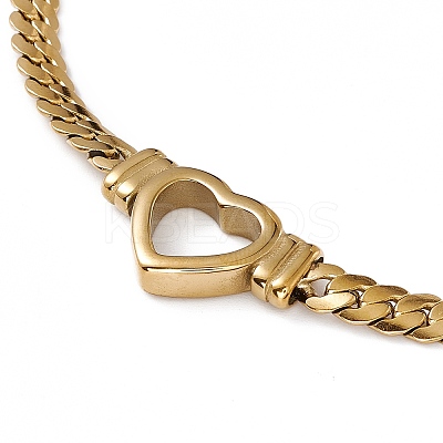 304 Stainless Steel Hollow Out Heart Charm Necklace with Cuban Link Chains for Women LS-NJEW-P269-01G-1