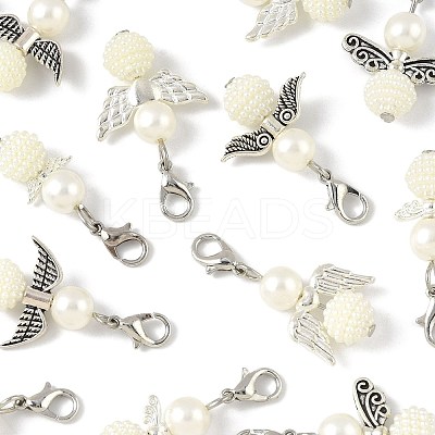 14Pcs 7 Styles ABS Plastic Imitation Pearl & Alloy Pendant Decorations HJEW-FS00042-02-1