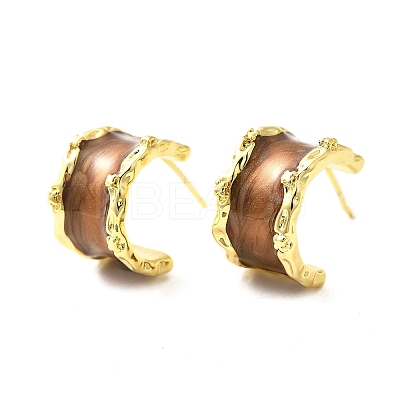 Brass Enamel Stud Earrings EJEW-B120-01G-04-1