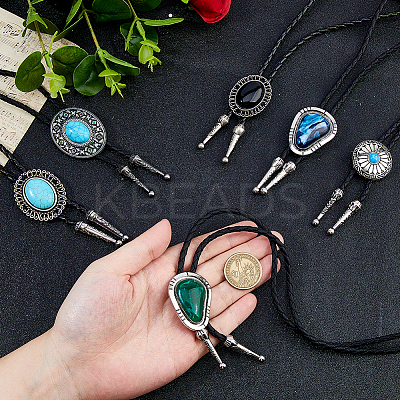 6Pcs 6 Styles PU Leather Acrylic & Resin Cord Bolo Tie Lariat Necklaces for Women NJEW-DC0001-12-1