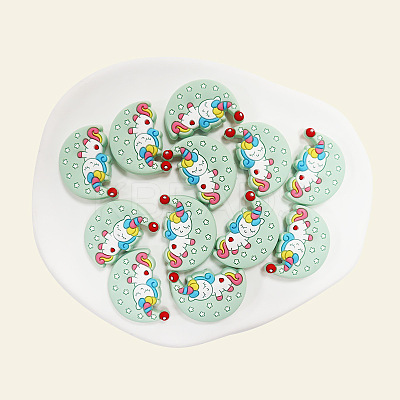 Moon with Unicorn Food Grade Eco-Friendly Silicone Focal Beads SIL-SZC0008-05C-1