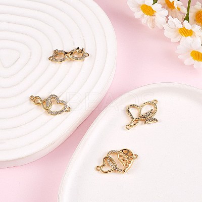 4Pcs 4 Style Brass Micro Pave Clear Cubic Zirconia Links Connectors ZIRC-SZ0002-24-1