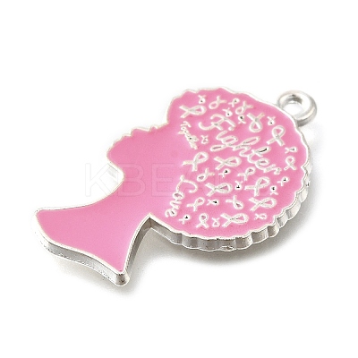 Breast Cancer Pink Awareness Ribbon Theme Alloy Enamel Pendants LS-ENAM-C026-01G-S-1