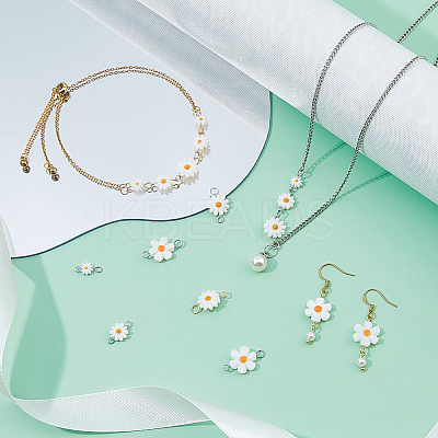 16Pcs 8 Styles Natural Freshwater Shell Daisy Flower Connector Charms PALLOY-FH00118-1