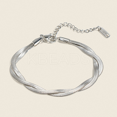 304 Stainless Steel 2-Strand Twisted Flat Snake Chain Bracelets MC1160-1