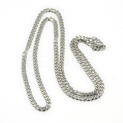 Tarnish Resistant Trendy Men's 201 Stainless Steel Curb Chain Necklaces NJEW-L043A-42P-1