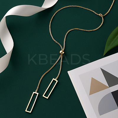 2Pcs 2 Colors 304 Stainless Steel Rectangle Pendant Slider Lariat Necklaces for Women NJEW-HY0001-22-1