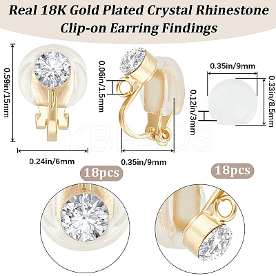 36Pcs 2 Style Brass with Crystal Rhinestone Clip-on Earring Findings KK-BBC0010-59-1