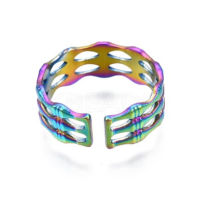 304 Stainless Steel Bamboo Shape Cuff Ring RJEW-N038-091-1